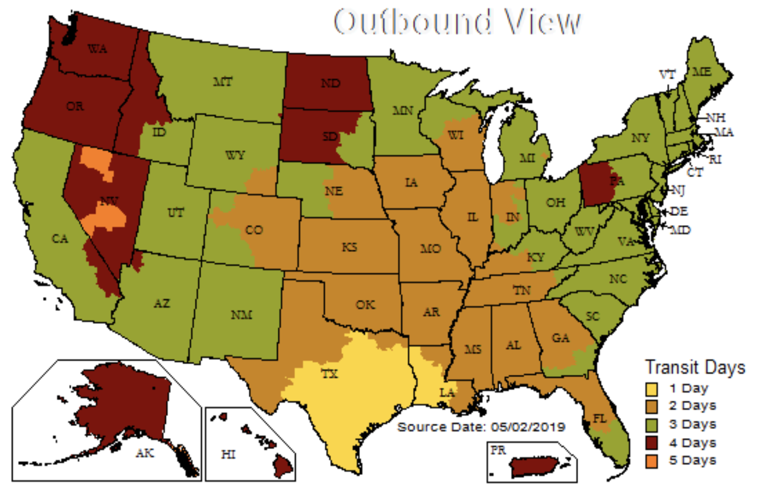 UPS Ground Transit and Time Map